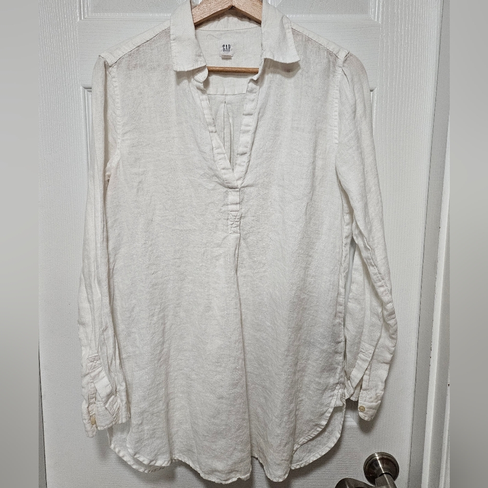 Vintage GAP Women's Small Long Sleeve White Linen Tunic